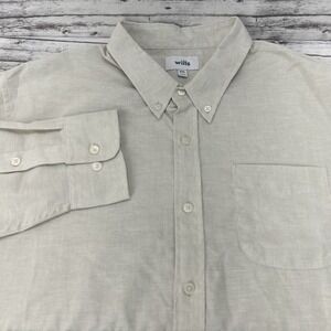Wills Huckberry Linen Shirt Mens 2XL Long Sleeve Button Up Beige Summer Beach